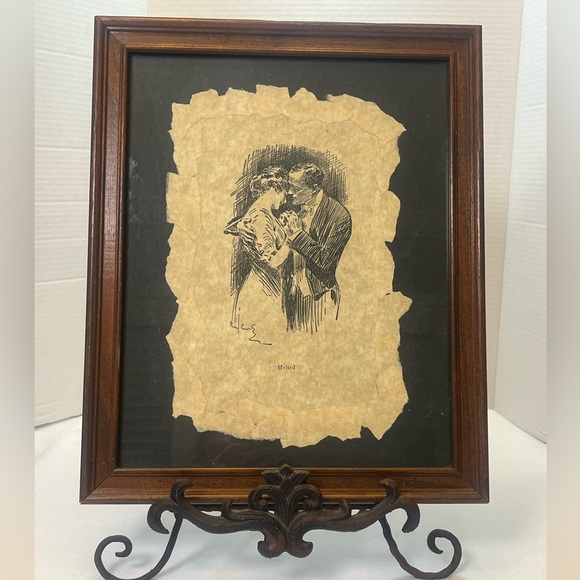 Source Unknown Vintage Style Illustration in Brown Frame